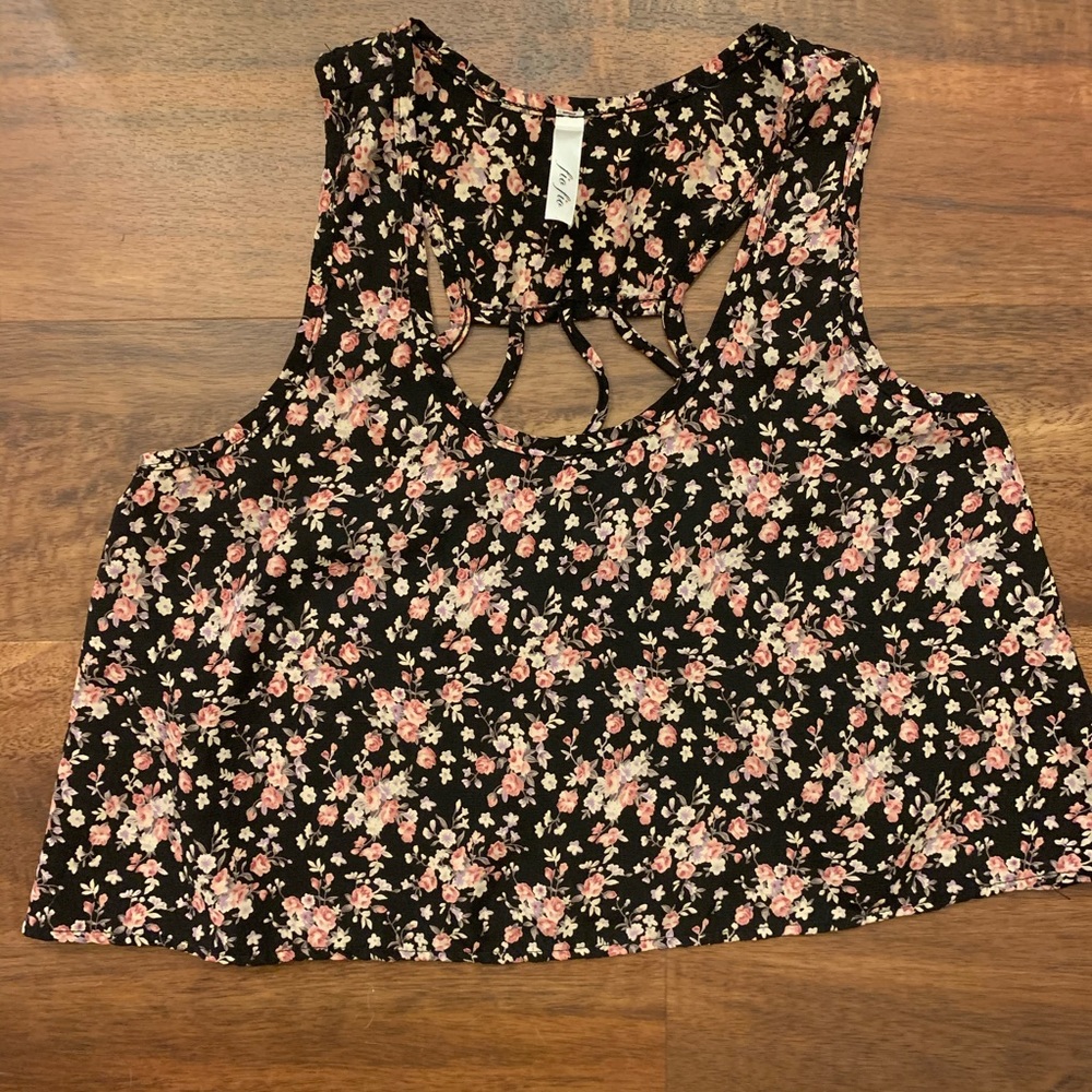 Fia Fia Floral Cross Back Cropped Tank Top Sz XS